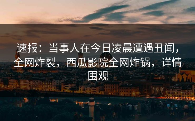 速报：当事人在今日凌晨遭遇丑闻，全网炸裂，西瓜影院全网炸锅，详情围观